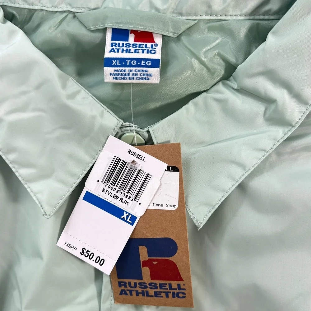 NWT Russell Athletic Coaches Jacket Mens XL Mint Green Snap Front Windbreaker‎